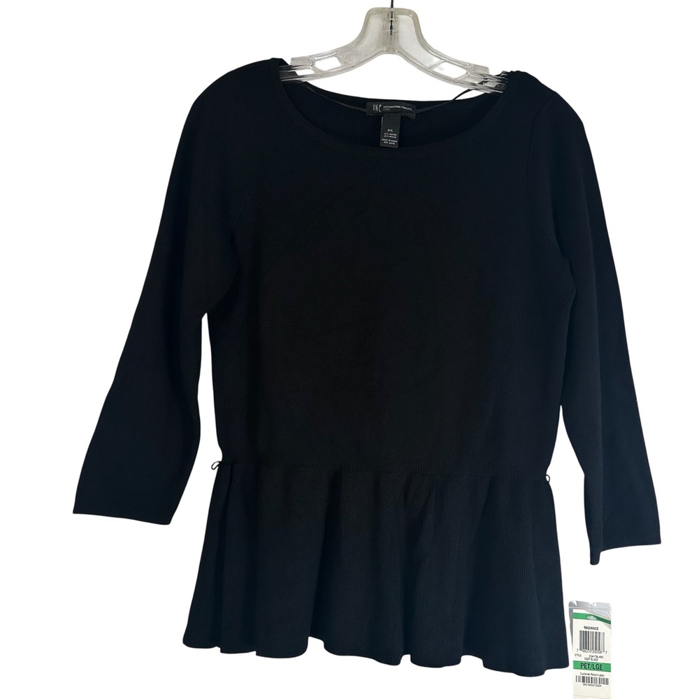 INC International Concepts Radiance Peplum Sweater Black Petite Large NWT